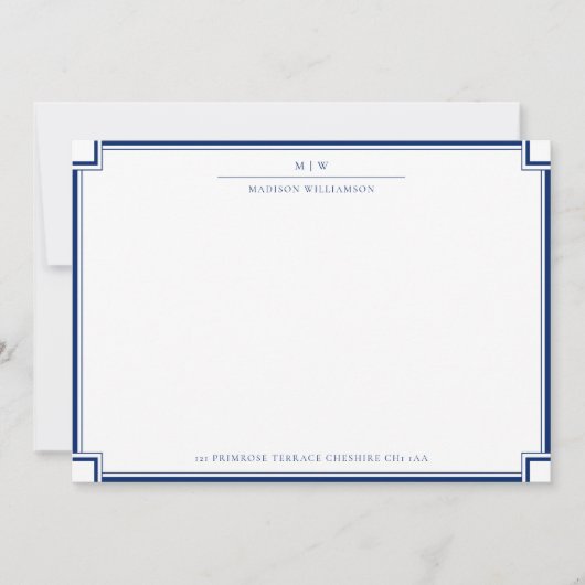 Elegant Double Border Name Initialen Correspondent Notitiekaartje (Voorkant)