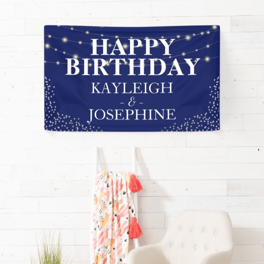 Elegant Double Celebration Navy Birthday Party Spandoek (Insitu)