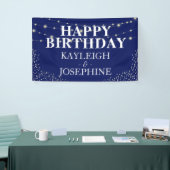 Elegant Double Celebration Navy Birthday Party Spandoek (Beurs)