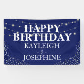 Elegant Double Celebration Navy Birthday Party Spandoek (Horizontaal)