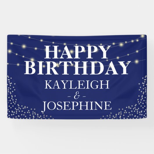 Elegant Double Celebration Navy Birthday Party Spandoek (Horizontaal)