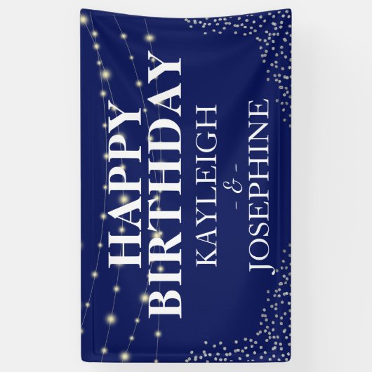 Elegant Double Celebration Navy Birthday Party Spandoek (Verticaal)
