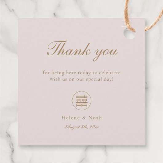 Elegant Double Happiness Pink Modern Asian Wedding Bedankjes Labels (Achterkant)