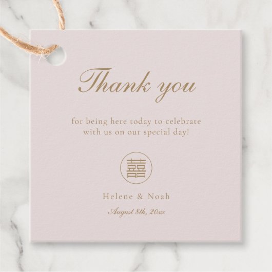 Elegant Double Happiness Pink Modern Asian Wedding Bedankjes Labels (Voorkant)