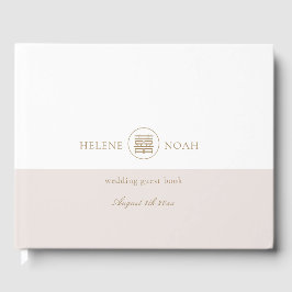 Elegant Double Happiness Pink White Modern Wedding Gastenboek