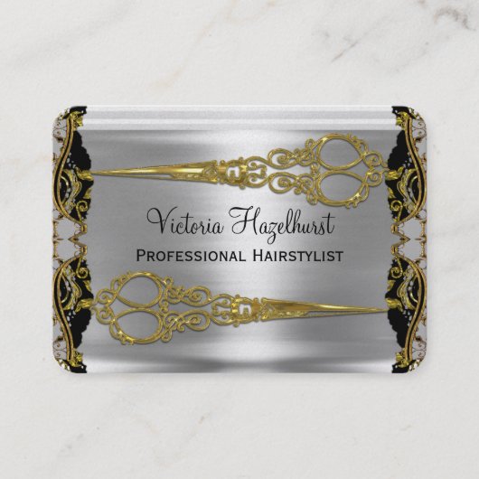 Elegant Double Scissors French Shadow Haarstylist Visitekaartje (Voorkant)