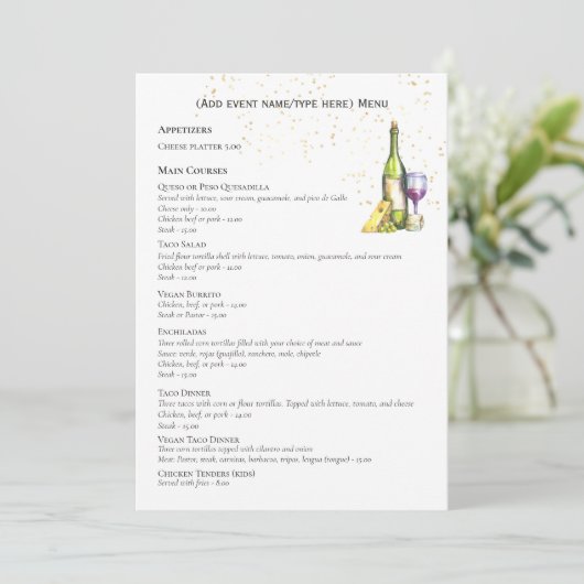 Elegant Double Sided MENU Sjabloon Wijnkaas Kaart (Staand voorkant)