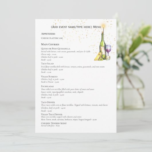 Elegant Double Sided MENU Sjabloon Wijnkaas Kaart (Staand voorkant)