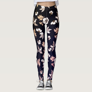Elegant Dove and Flowers in Dark Background Leggings
