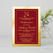 Elegant Dove Heilige Communie of Bevestiging Reële Folie Uitnodiging (Staand Voorkant)