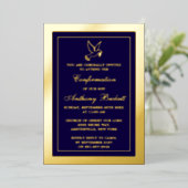 Elegant Dove Heilige Communie of Bevestiging Reële Folie Uitnodiging (Staand Voorkant)