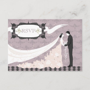 Elegant Doves, Bride & Groom RSVP Wedding Kaartje