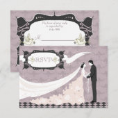 Elegant Doves, Bride & Groom RSVP Wedding Kaartje (Voorkant / Achterkant)