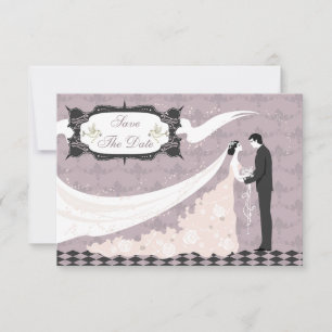 Elegant Doves, Bride & Groom sparen de Datum Save The Date