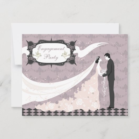 Elegant Doves, Bride & Groom Vector Verloving Kaart (Voorkant)