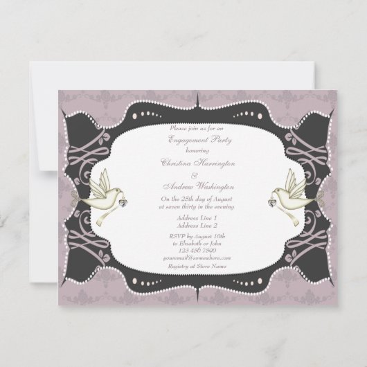 Elegant Doves, Bride & Groom Vector Verloving Kaart (Achterkant)