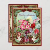 Elegant Doves &  Flowers Wedding Kaart (Voorkant / Achterkant)