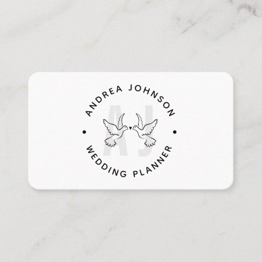 Elegant Doves Tortelduifjes Logo Monogram Weddensc Visitekaartje (Voorkant)