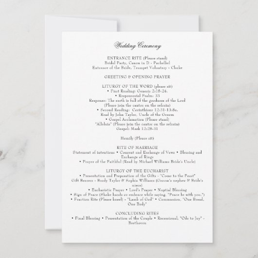 Elegant Downloadable Katholiek Huwelijksmassa Prog Kaart (Achterkant)