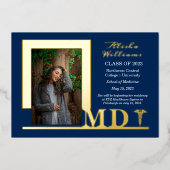 Elegant Dr. MD Caduceus Foto Afstuderen Blue Folie Uitnodiging (Voorkant)