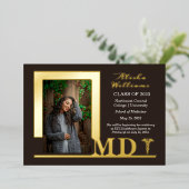 Elegant Dr. MD Caduceus Foto Afstuderen Brown Folie Uitnodiging (Staand Voorkant)