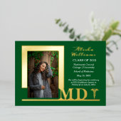 Elegant Dr. MD Caduceus Foto Afstuderen Green Folie Uitnodiging (Staand Voorkant)