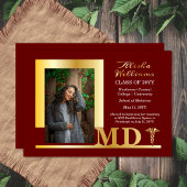 Elegant Dr. MD Caduceus Foto Afstuderen Maroon Folie Uitnodiging