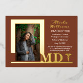 Elegant Dr. MD Caduceus Foto Afstuderen Terracotta Folie Uitnodiging (Voorkant)