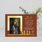 Elegant Dr. MD Caduceus Foto Afstuderen Terracotta Folie Uitnodiging (Staand Voorkant)