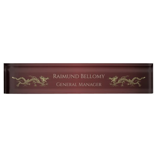 Elegant Dragon Red Metallic Desk Naambordje (Voorkant)