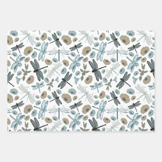 Elegant Dragonflies Blue Pattern Inpakpapier Vel (Voorkant)