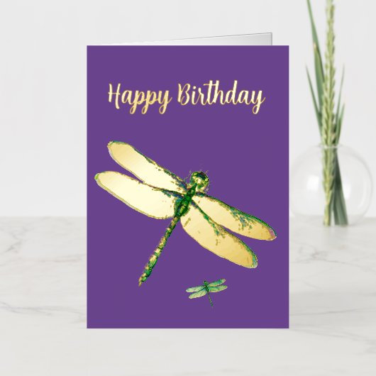 Elegant Dragonfly Dark Paarse Folie Birthday Kaart (Voorkant)