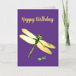 Elegant Dragonfly Dark Paarse Folie Birthday Kaart