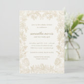 Elegant Drawn Floral Ivory Baby shower Kaart (Staand voorkant)