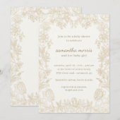Elegant Drawn Floral Ivory Baby shower Kaart (Voorkant / Achterkant)