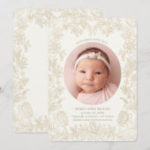 Elegant Drawn Floral Ivory Birth Aankondiging (Voorkant / Achterkant)