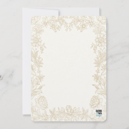 Elegant Drawn Floral Ivory Birth Aankondiging (Achterkant)