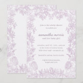 Elegant Drawn Floral Lavender Baby shower Kaart (Voorkant / Achterkant)