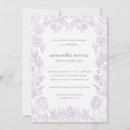 Elegant Drawn Floral Lavender Baby shower Kaart