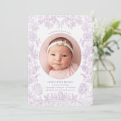 Elegant Drawn Floral Lavender Birth Aankondiging (Staand voorkant)