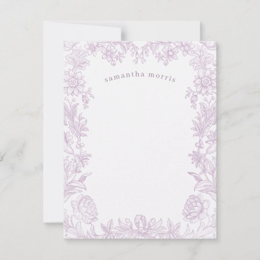 Elegant Drawn Floral Lavender Notitiekaartje (Voorkant)