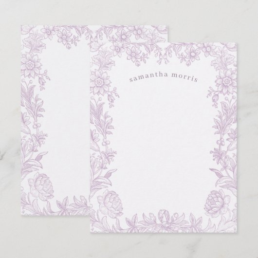 Elegant Drawn Floral Lavender Notitiekaartje (Voorkant / Achterkant)