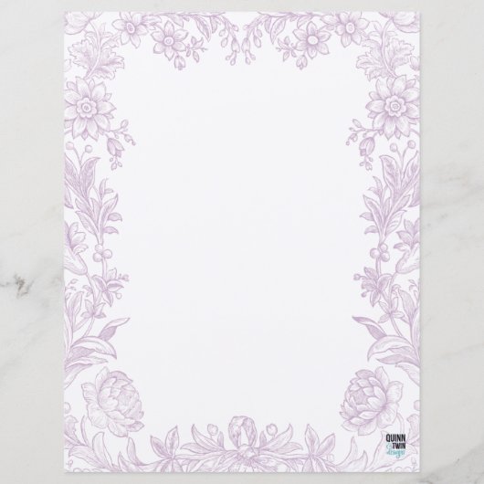 Elegant Drawn Floral Lavender Writing Paper (Achterkant)