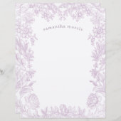 Elegant Drawn Floral Lavender Writing Paper (Voorkant / Achterkant)
