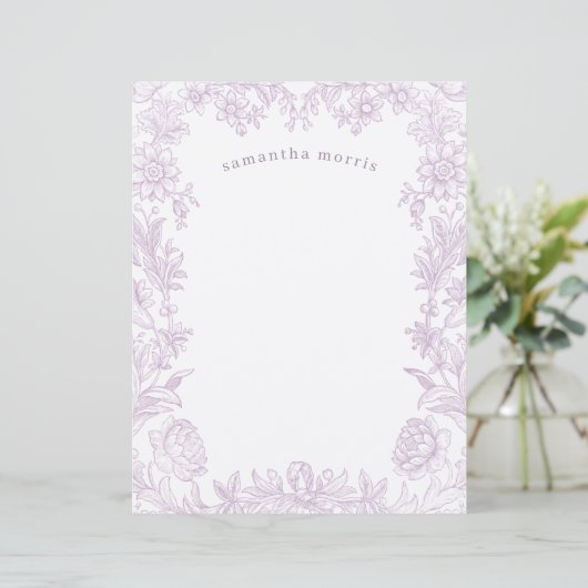 Elegant Drawn Floral Lavender Writing Paper (Staand voorkant)