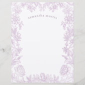 Elegant Drawn Floral Lavender Writing Paper (Voorkant)