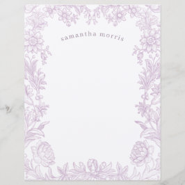 Elegant Drawn Floral Lavender Writing Paper