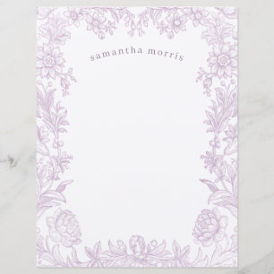 Elegant Drawn Floral Lavender Writing Paper