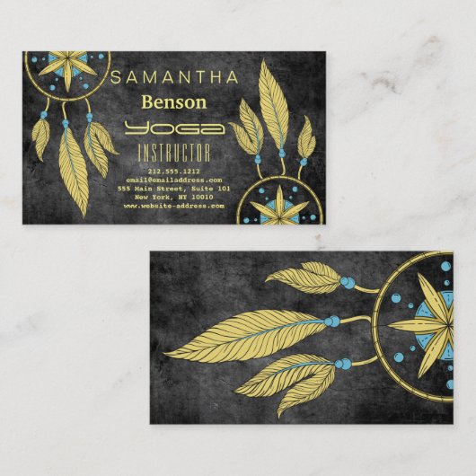 Elegant Dream Catcher Feathers Yoga Instructor Bu Visitekaartje (Voorkant / Achterkant)