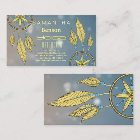 Elegant Dream Catcher Feathers Yoga Instructor Bu Visitekaartje (Voorkant / Achterkant)